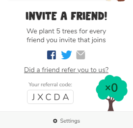 Beagle dialog box showing the 'we plant 5 trees' initiative 